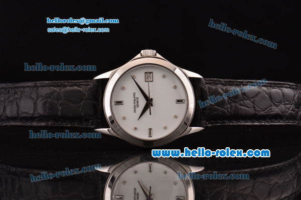 Patek Philippe Calatrava Swiss ETA 2836 Automatic Steel Case with Alligator Strap and White Dial - Click Image to Close